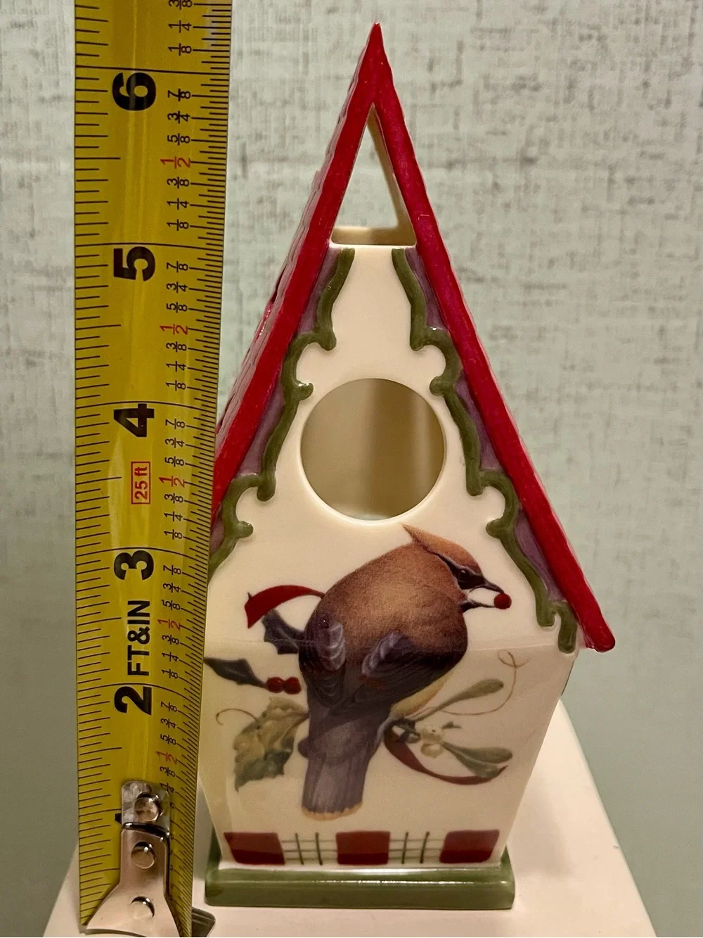 VINTAGE Lenox Winter Greetings Ceramic Votive Holder CEDAR WAX WING BIRD EUC